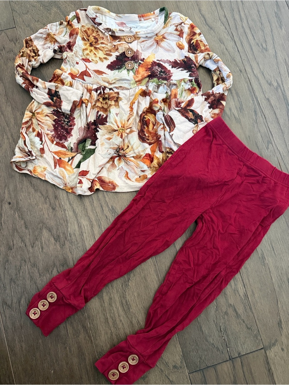 Posh Peanut Floral Top with Maroon Button-Cuff Leggings set bamboo